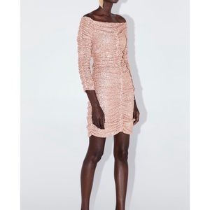 ZARA Draped Sequin Dress XS Salmon color SOLD OUT